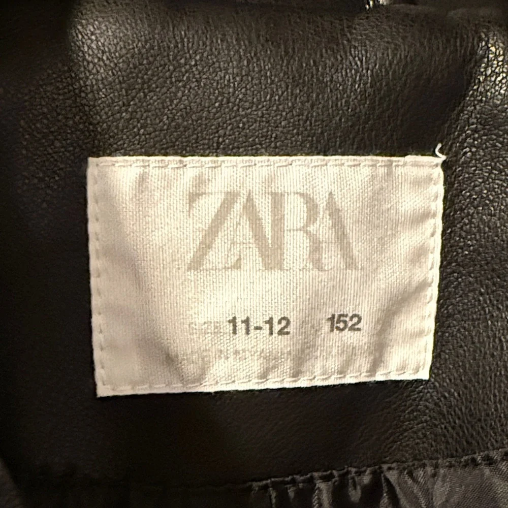 Zara Youth Jet Black Leather Biker Jacket - Picture 2 of 5